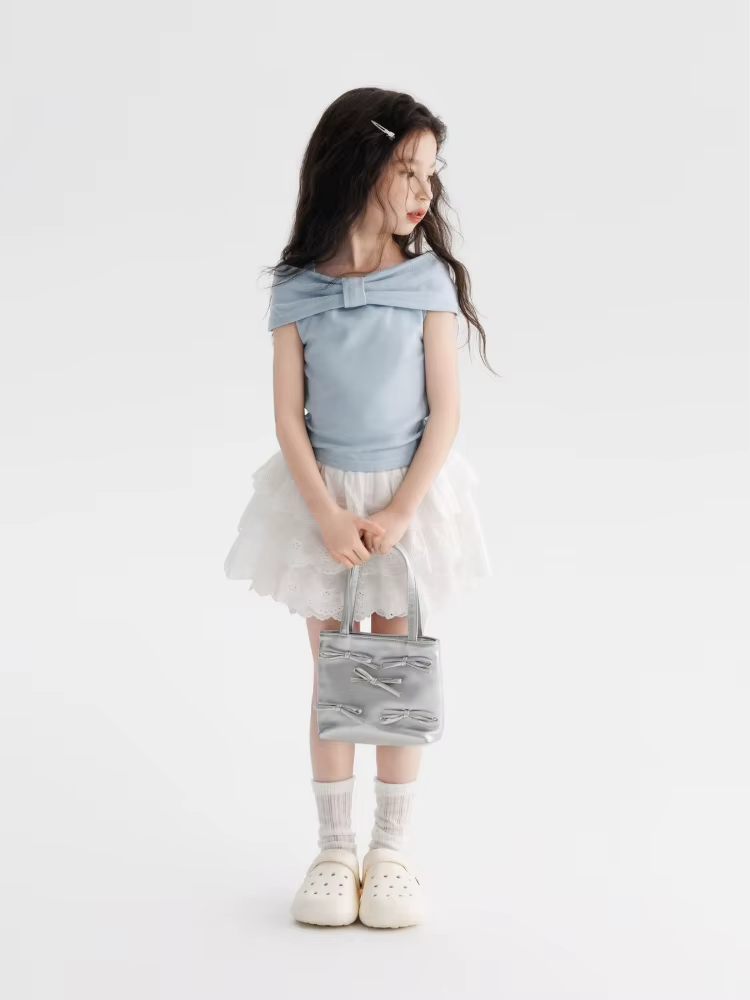T-shirt bleu à épaules dénudées pour filles