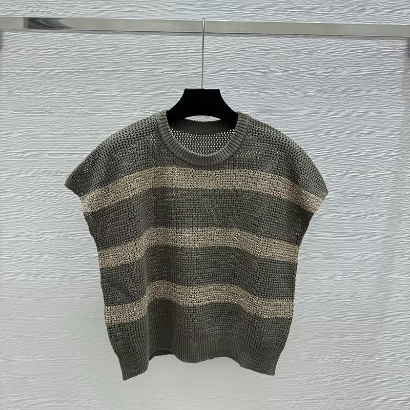 Haut court en tricot ajouré rayé à blocs de couleurs