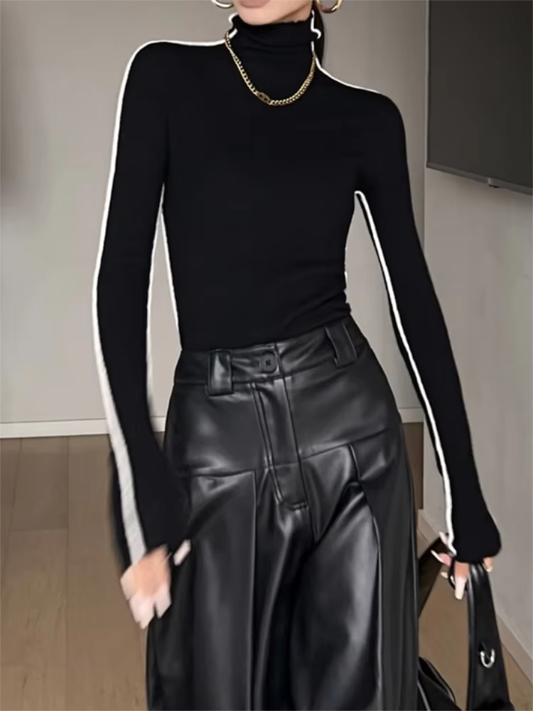 Mode col haut T-shirt femmes automne hiver
