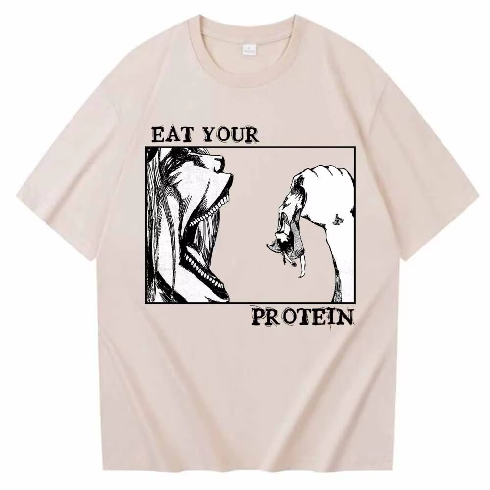 Attaque sur Titan T-Shirts manger votre protéine chemise homme femmes été décontracté col rond manches courtes chemises
