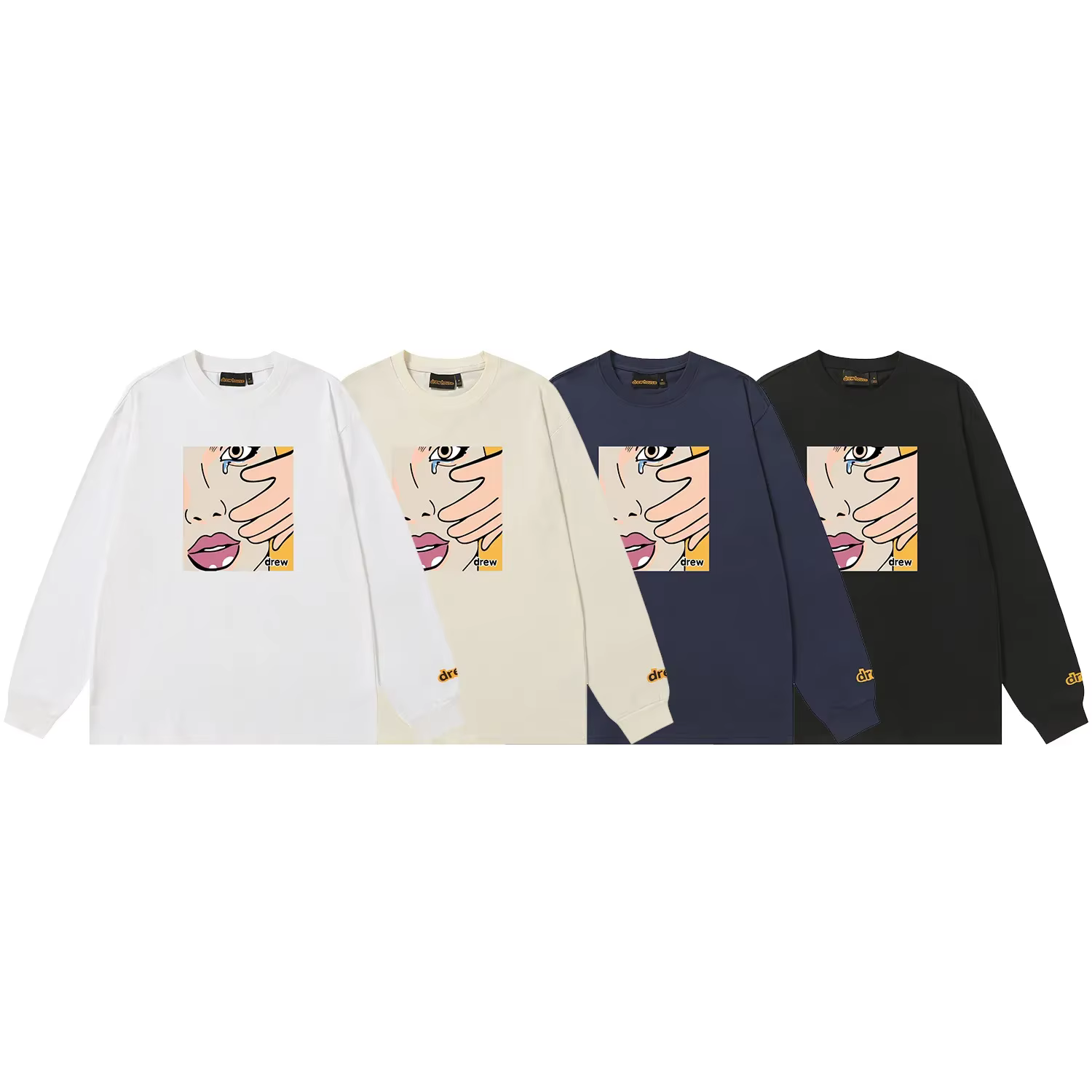 Drew House nouveau dessiné fille lingettes larmes t-shirt hommes et femmes à manches longues