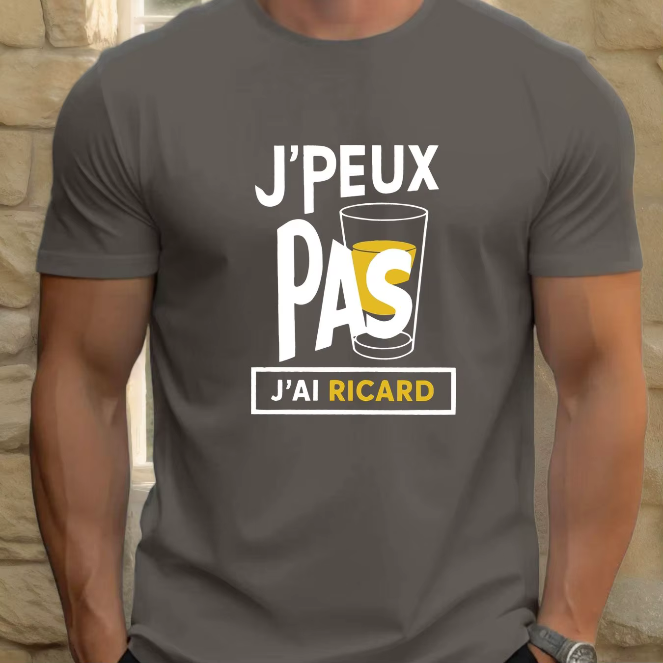 T-shirt graphique pour homme « J'Peux Pas J'ai Ricard » - Col rond décontracté
