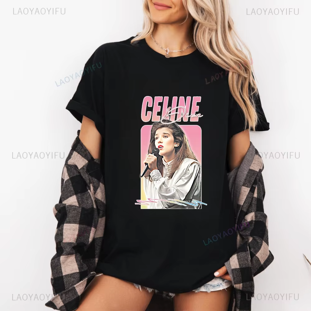 T-shirt imprimé rétro Céline Dion - Chemise à manches courtes tendance unisexe adaptée aux hommes et aux femmes