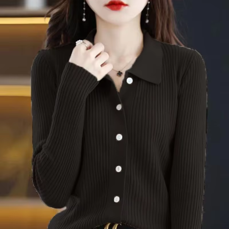 Polo rouge hiver bouton hauts en tricot pour femme Cardigan rose pull
