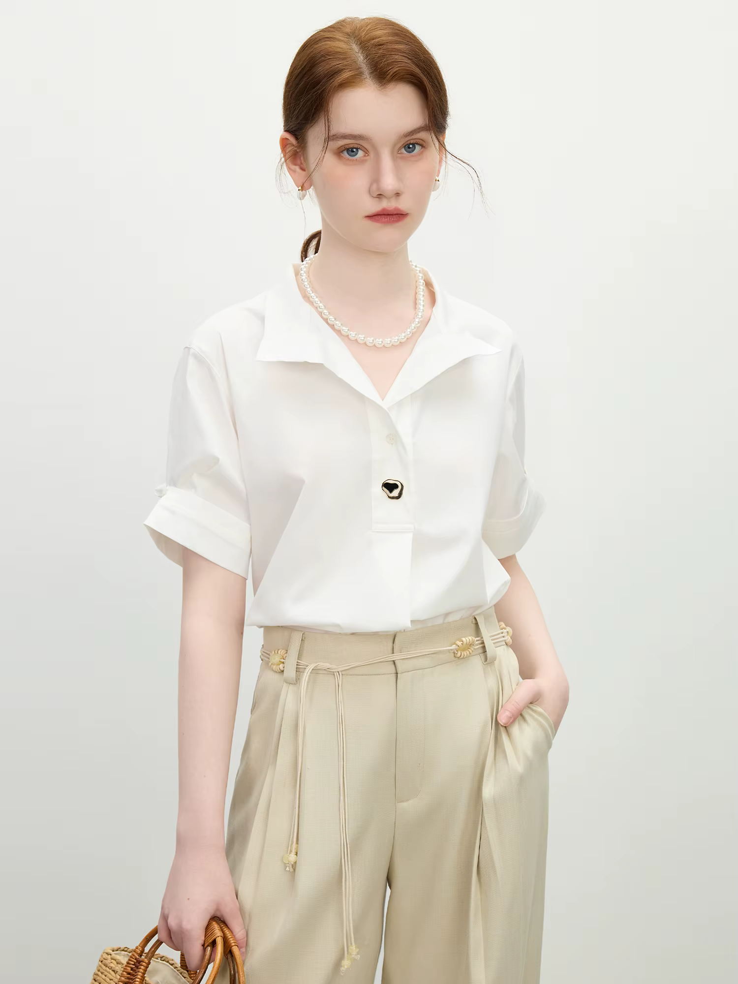 FSLE 2025 été blanc français à manches courtes chemise surdimensionné Design bureau à la rue lin mélangé Chic haut décontracté ample 25FS12138