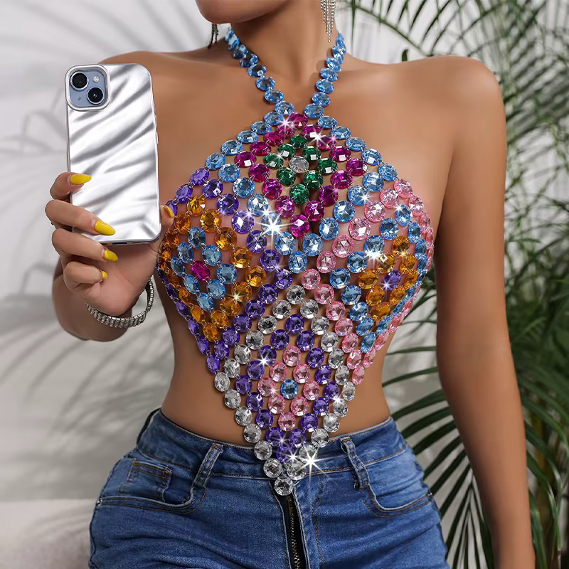 Nouvelle Arrivée 2026 – Top Court Sexy à Strass pour Festival de Musique d'Été