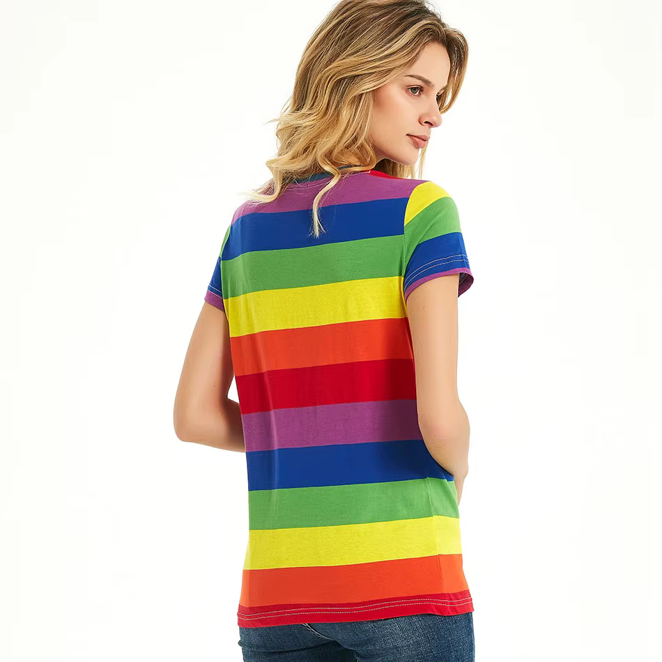 T-Shirt arc-en-ciel à rayures pour femme hauts haut à manches courtes