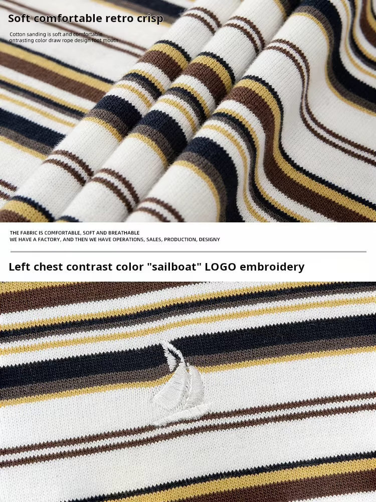 HANLU rétro contraste couleur rayure à manches courtes T-Shirt unisexe été nouveau Style broderie à la mode décontracté Couple t-shirts
