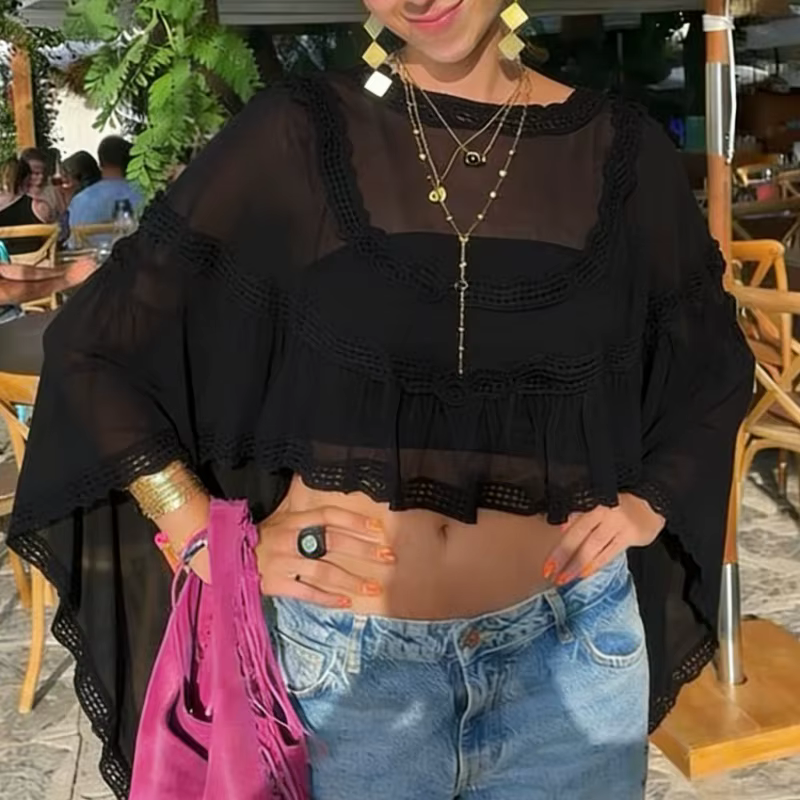 Chemisier poncho transparent pour femme