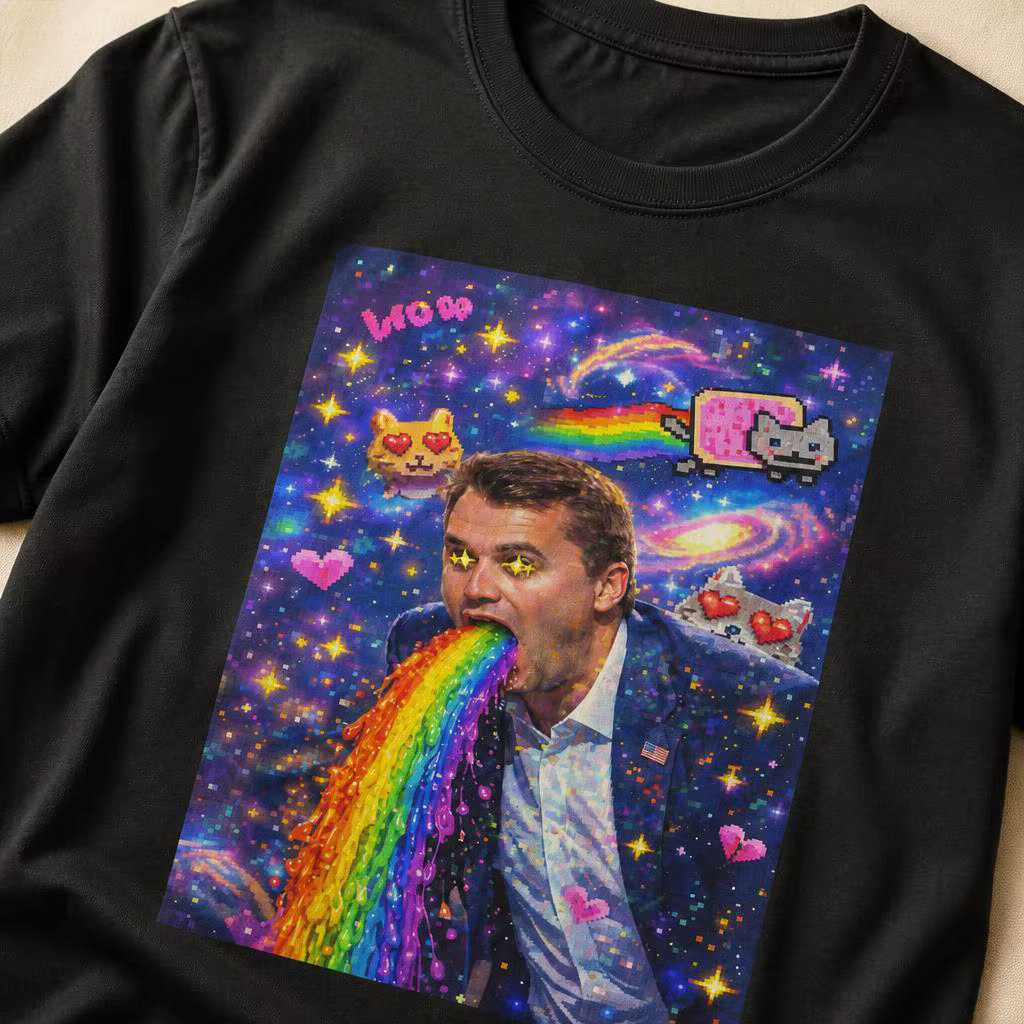 Kirkification Charlie Kirk Creative Meme Nyan-Cat T-shirt drôle pour hommes 100% coton