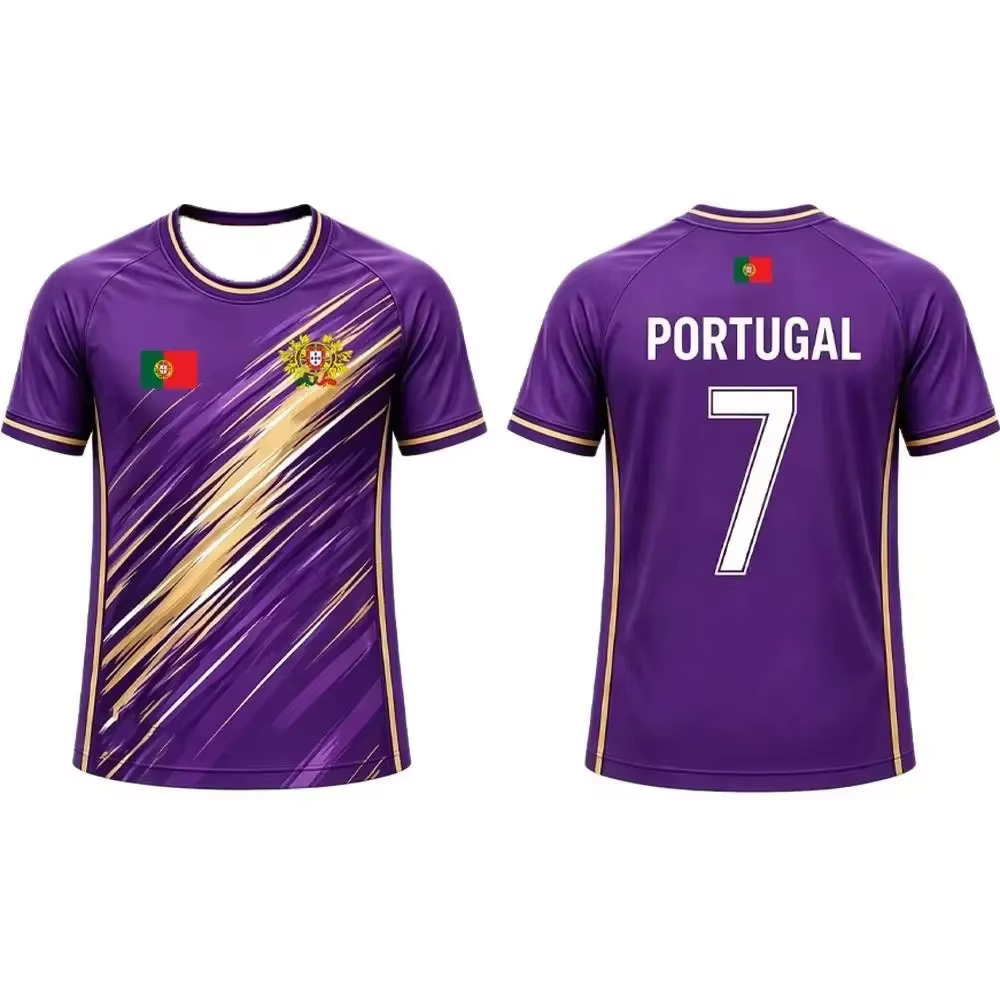 Maillot de football Portugal 2026 – T-shirt respirant à séchage rapide avec imprimé rayures style pinceau, pour hommes et femmes, idéal pour l'entraînement