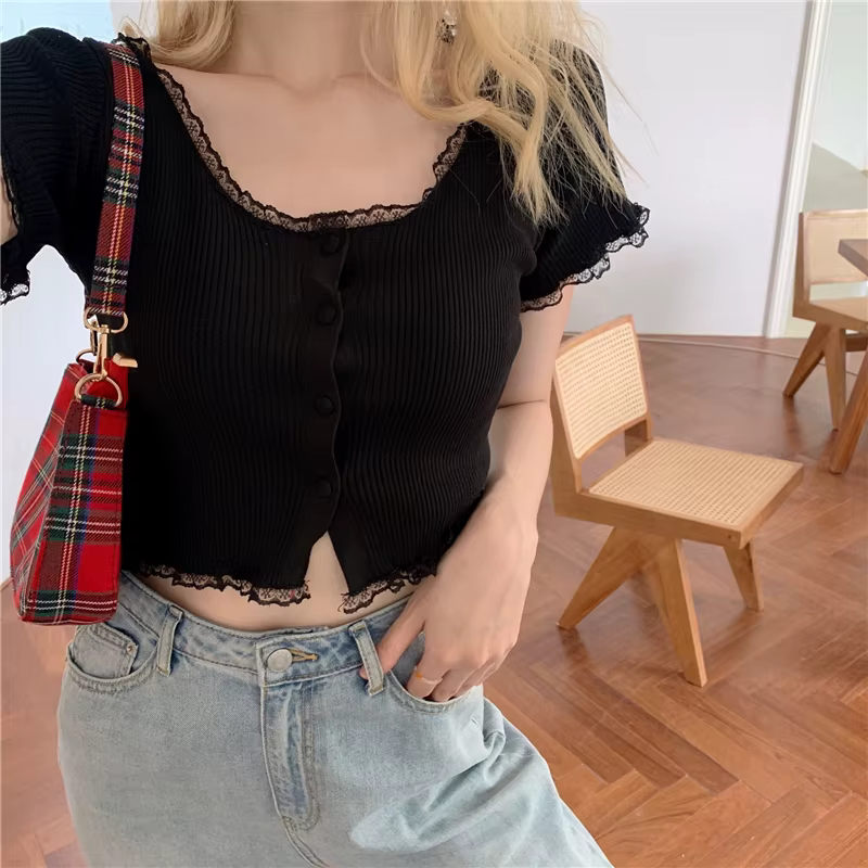 T-shirt court à manches courtes pour femme