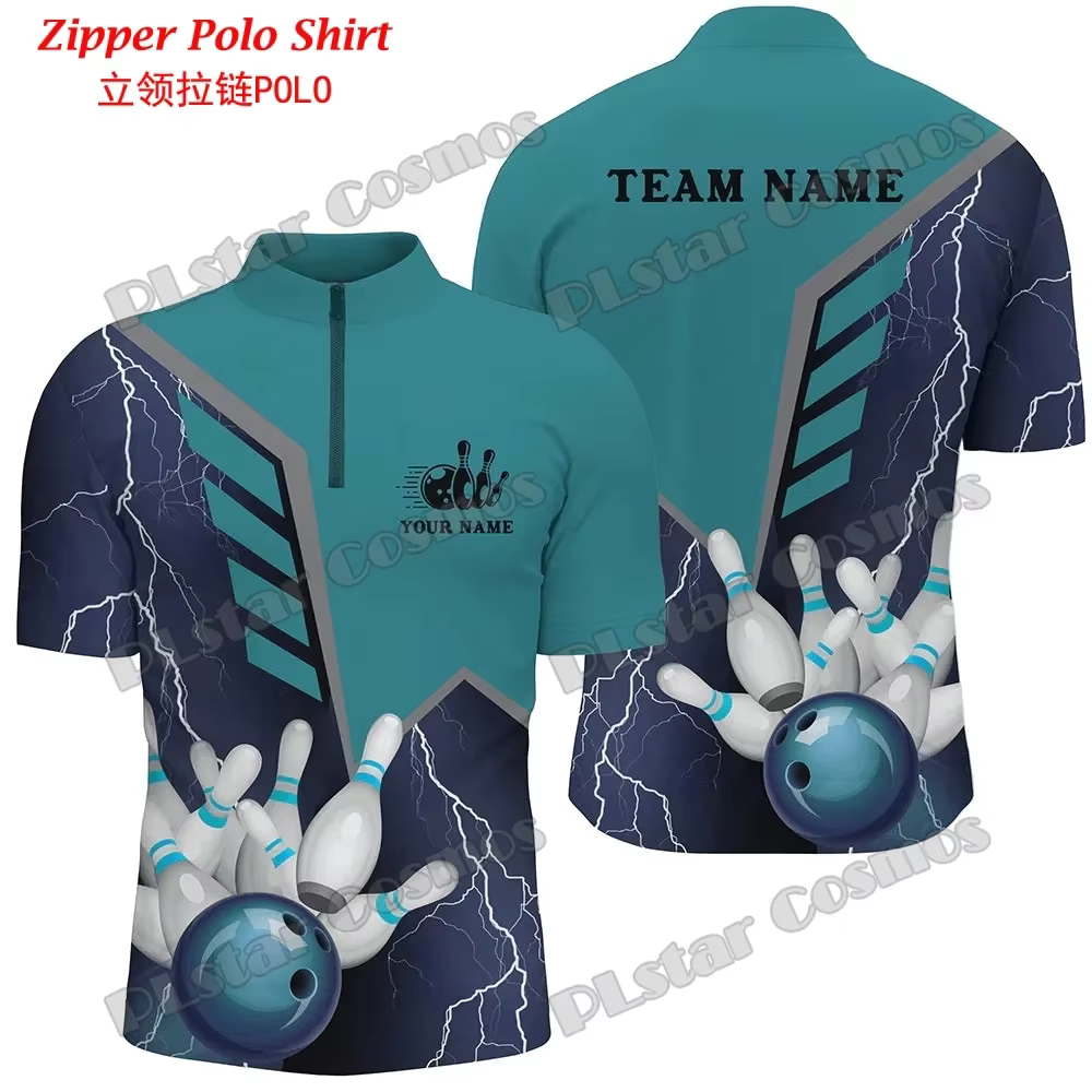 Nom personnalisé Bowling Team Jersey 3D imprimé mode hommes quart de fermeture éclair Polo été unisexe décontracté Zip