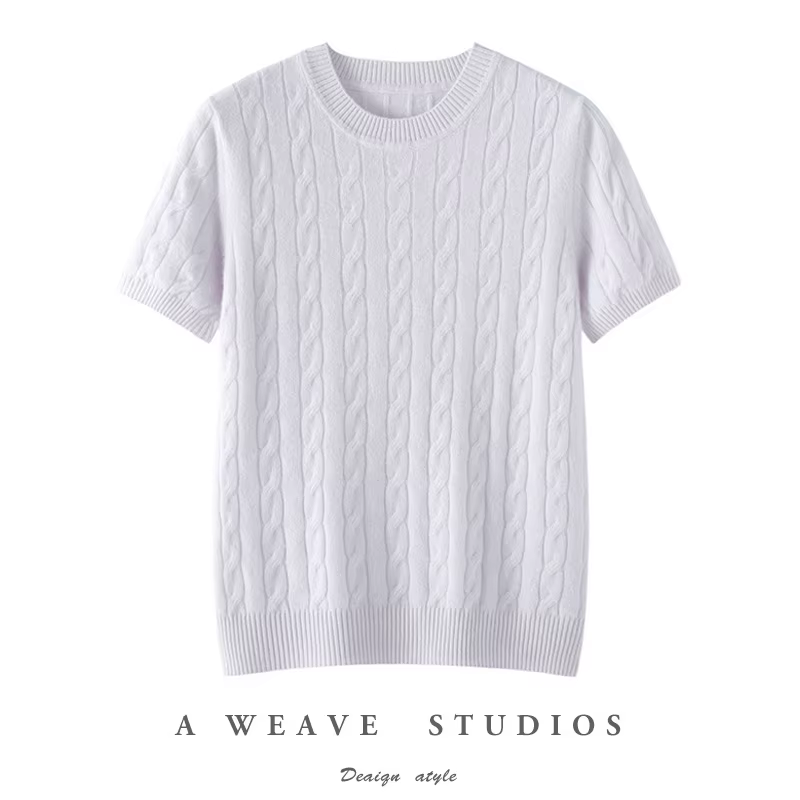 Pull à manches courtes et col rond pour femme