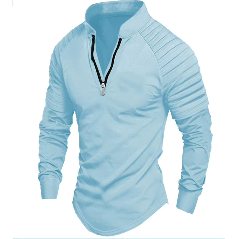 2025 printemps automne hommes Polo mode bras plissé conception à manches longues col montant fermeture éclair haut