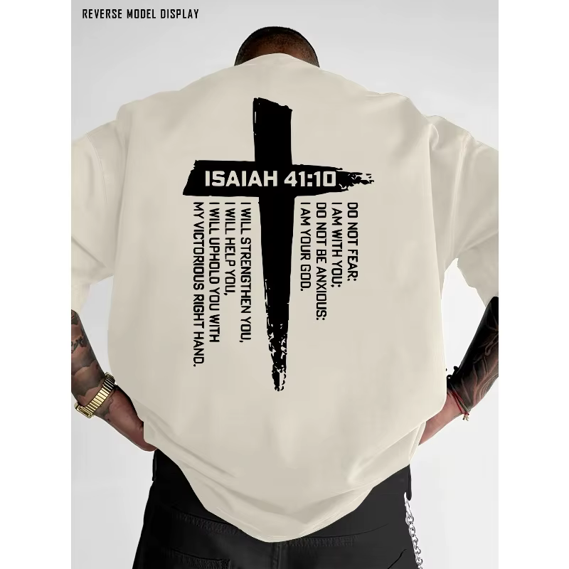 T-shirt graphique avec croix chrétienne et verset biblique pour hommes