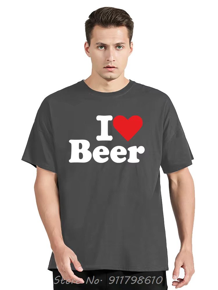Drôle j'aime la bière coeur rouge vêtements pour hommes mode décontracté surdimensionné T-shirt boire Fitness
