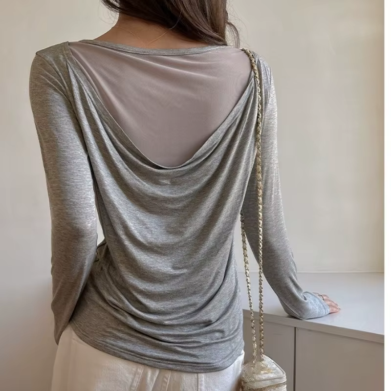 Deux pièces T-shirts pour femmes 2025 Ropa Mujer gaze Patchwork Y2k hauts automne Chic tunique mode coréenne Slim Fit T-shirts