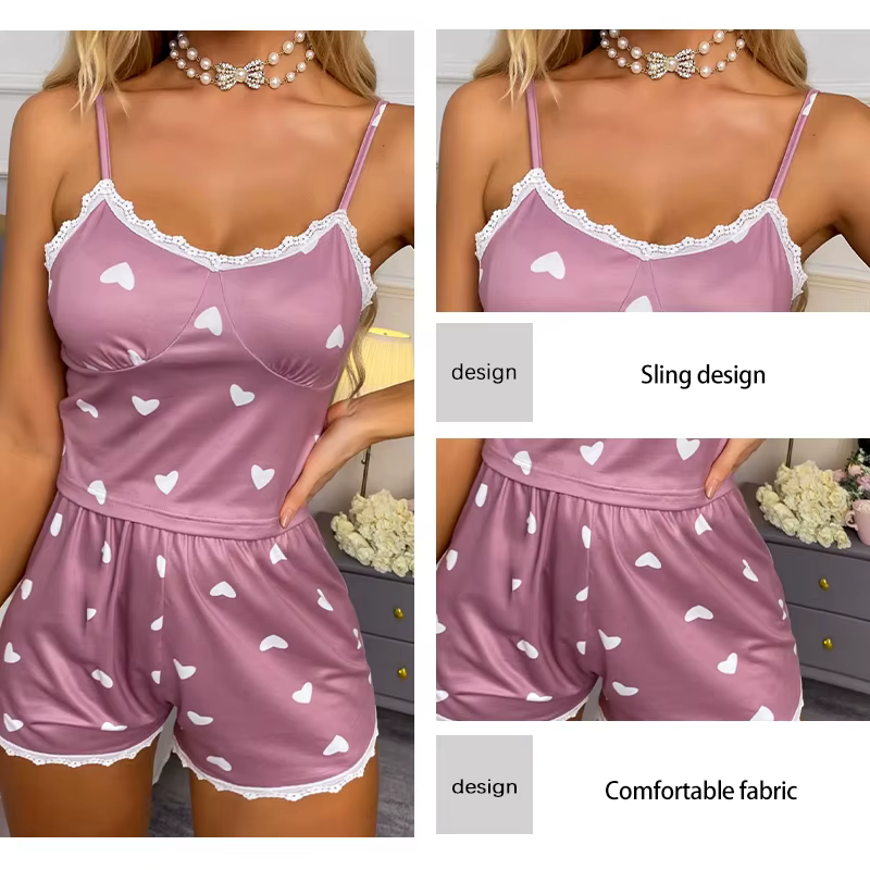 Haut et short College en dentelle à col en V pour femme