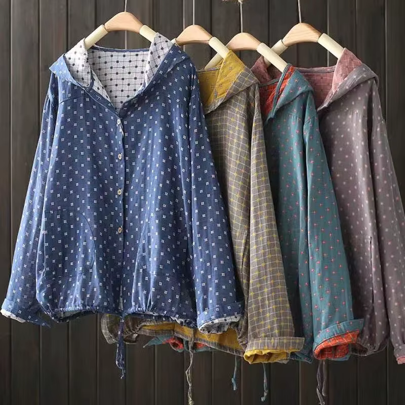 Nouveau Chemise imprimée à capuche haut ample décontracté