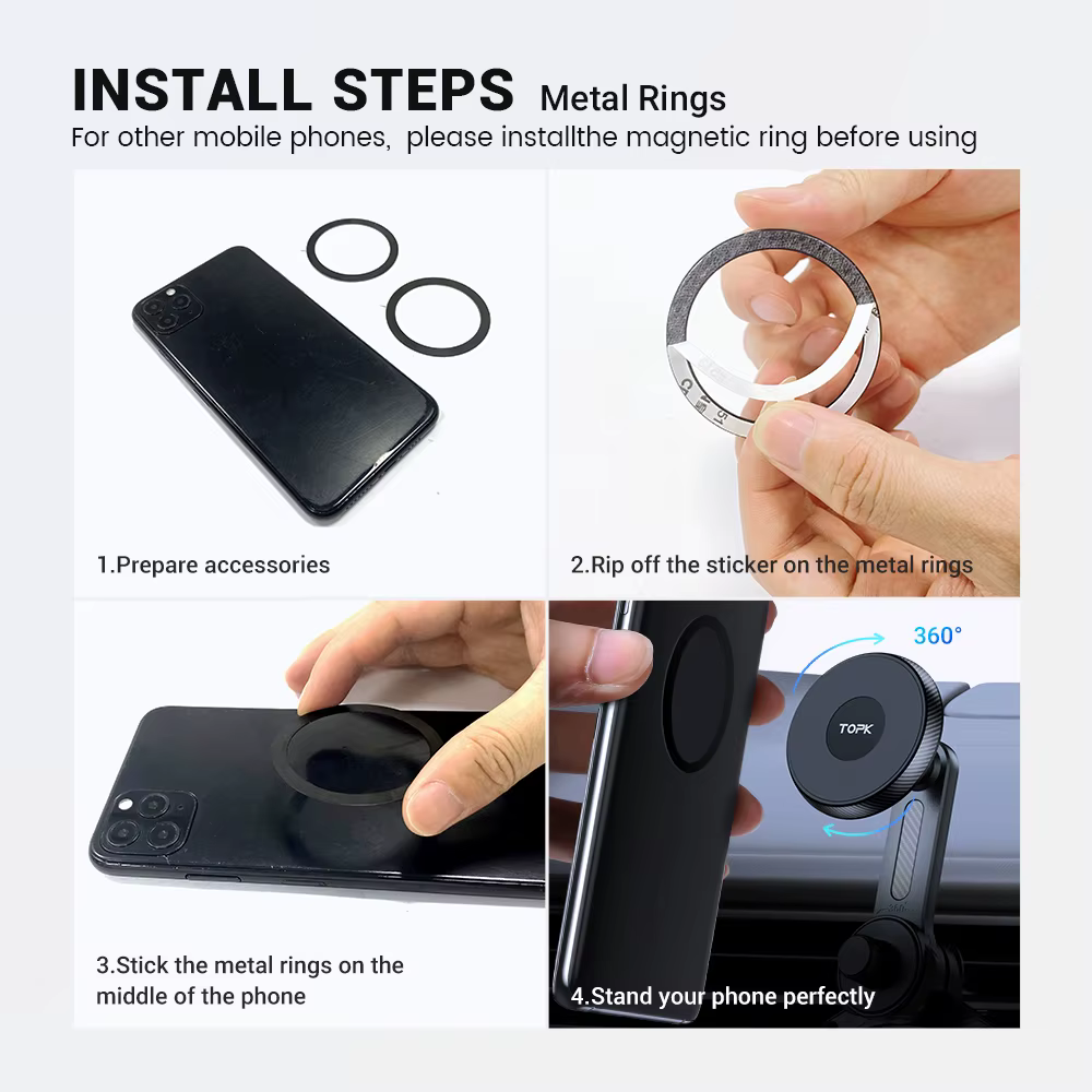 TOPK Premium ForMagsafe Support de téléphone de voiture, bras étendu Support Stable à 3 points, Support à crochet métallique à une seule main pour voiture
