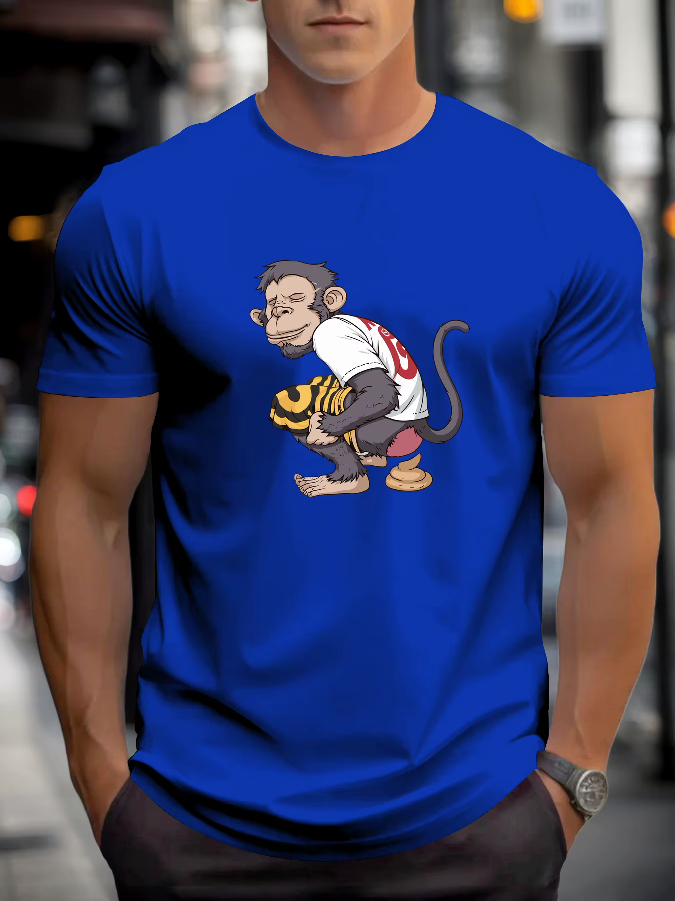 T-shirt pour hommes singe toilette 100 % coton impression graphique été col rond