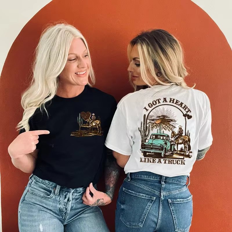 Femmes T-shirts j'ai un coeur comme un camion chemise avant et arrière Cowboy