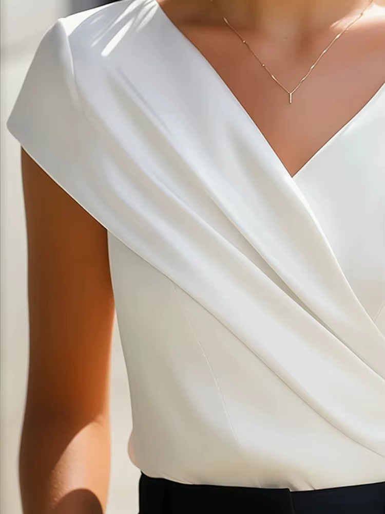 Bonboho femmes blanc manches courtes col en v T-shirt coupe ajustée Wrap pull chemises 2025 été blouse décontractée