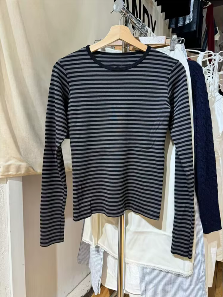 T-shirt rayé à manches longues pour femme
