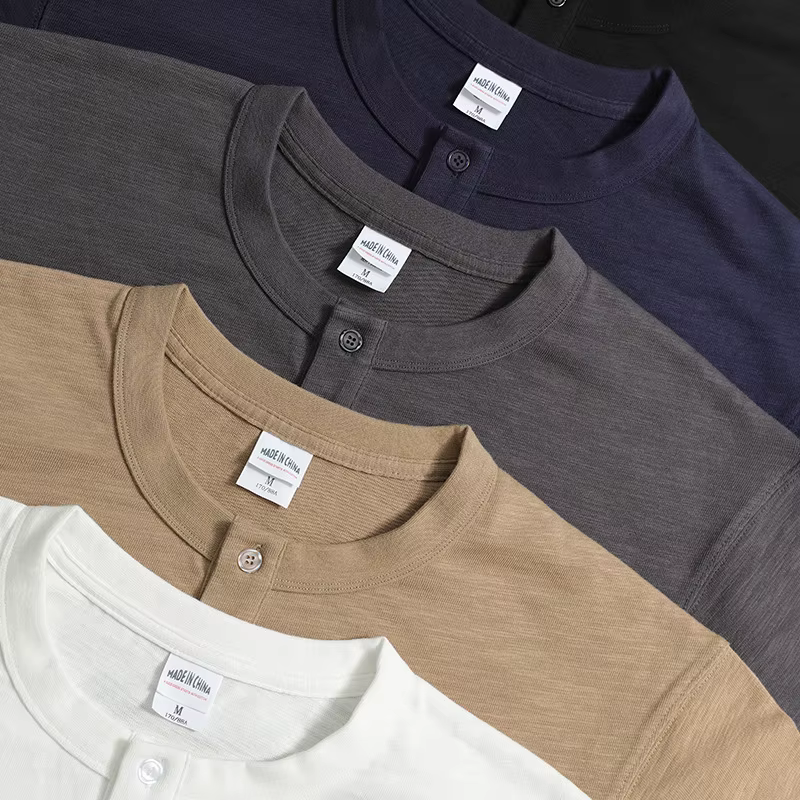 Amikaji-T-shirt à manches longues en coton de bambou lavé pour hommes