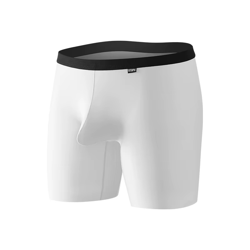 Gtopx Boxer à jambes longues en soie glacée pour hommes – Sous-vêtements ultra-fins étendus à séchage rapide avec support en U et design sans couture