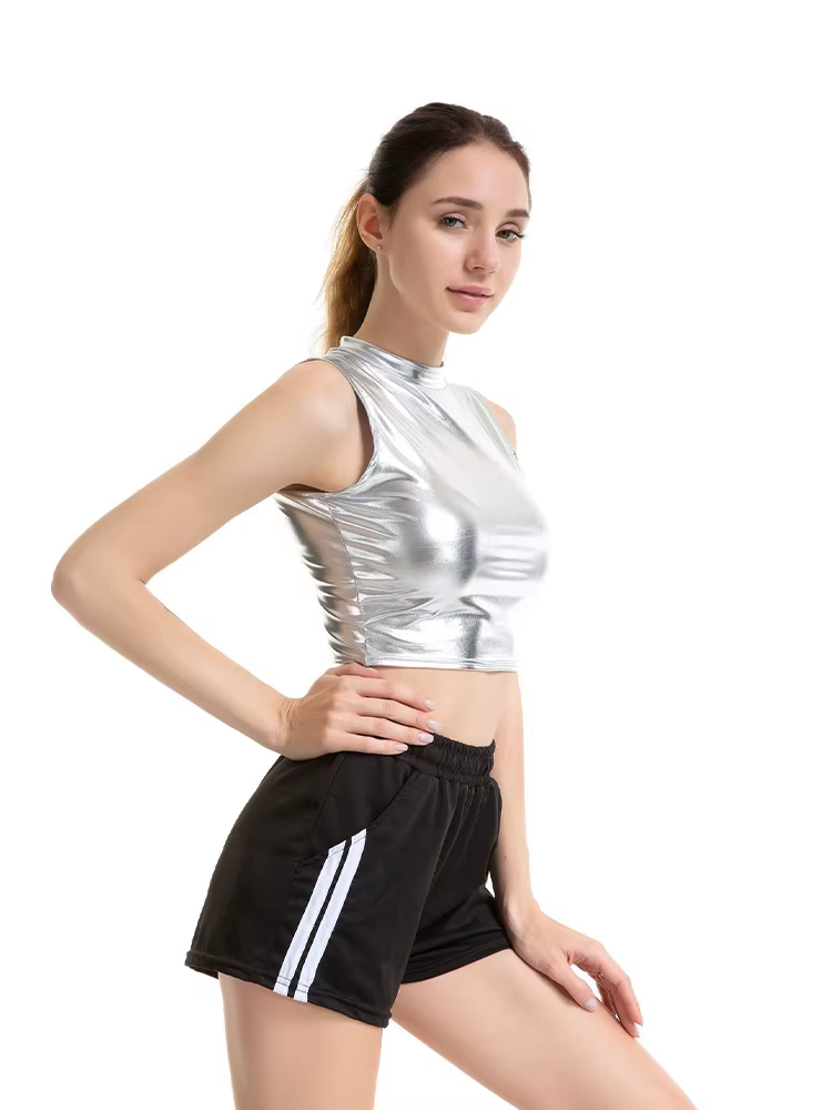 Haut court en cuir brillant pour femmes