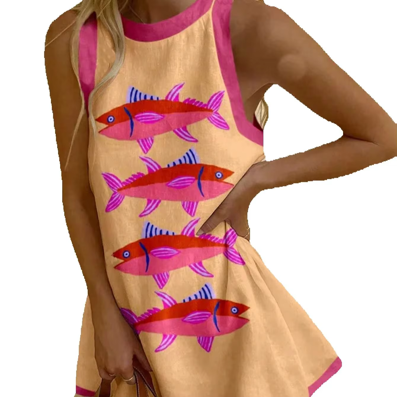 Vacances en bord de mer Sardine poissons tropicaux déclenchant sans manches Mini robes surdimensionnées Y2k dames
