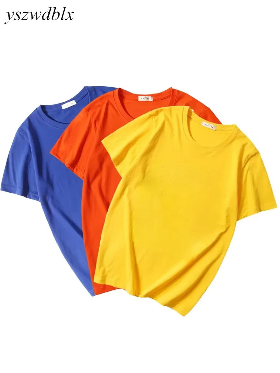 T-shirts YSZWDBLX pour femmes – Nouveauté été 2026 – Hauts décontractés à col rond en coton à manches courtes – Rouge