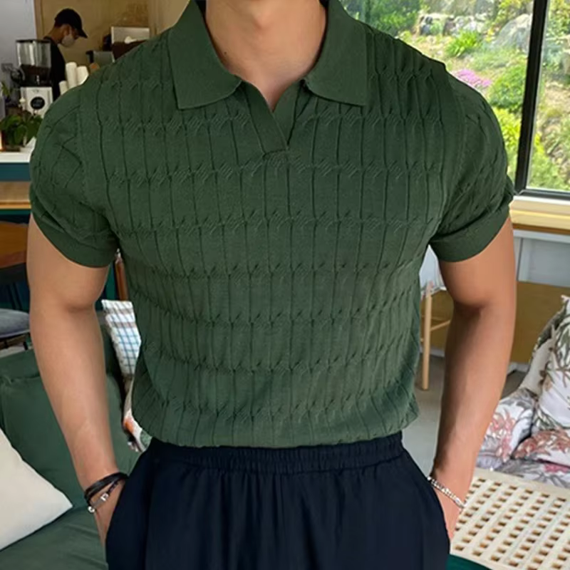 Polo jacquard à rayures pour hommes