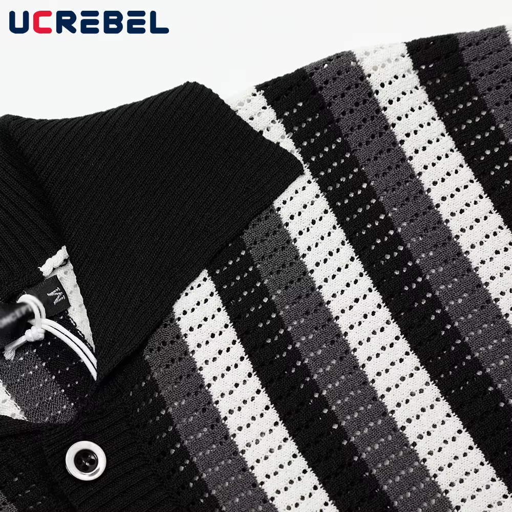 Cardigan tricoté rayé épissé pour hommes