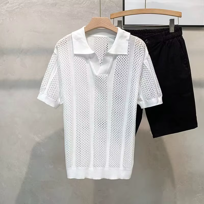 Polo en maille ajourée pour homme