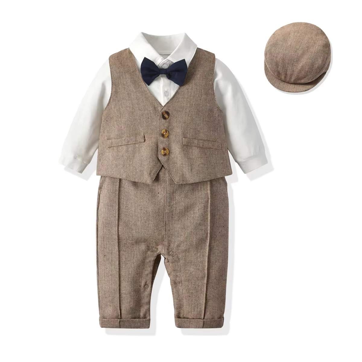 Bébé garçons Gentleman tenues costumes vêtements printemps et automne enfants une pièce barboteuses veste chapeau