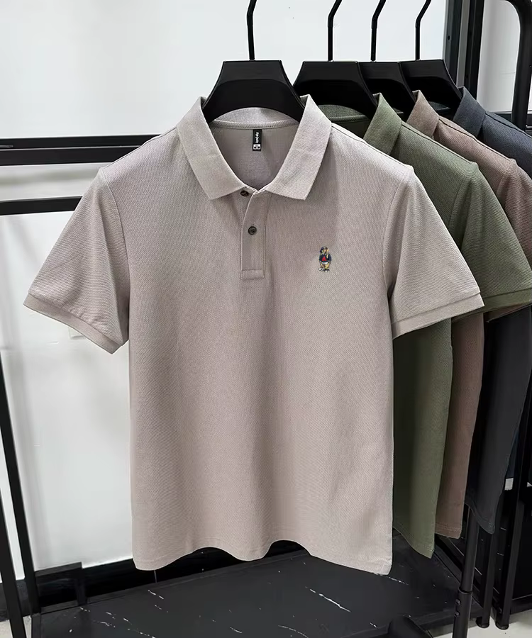 Marque de mode ours en peluche brodé polo à manches courtes haut de gamme 100% pur coton confortable respirant hommes revers T-shirt