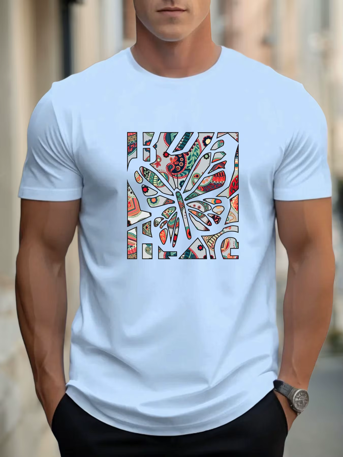 T-shirt pour hommes papillon 100 % coton impression graphique été