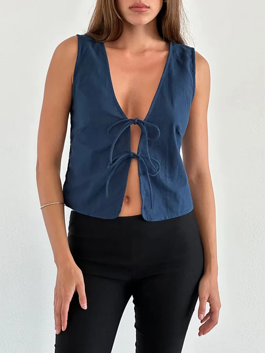 Haut court à bretelles pour femme, nœud papillon, rétro, précieux, glaçure courte, mode streetwear, Y2K, été