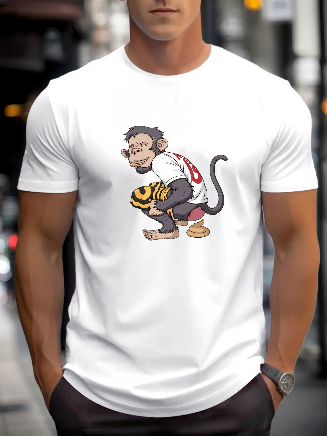 T-shirt pour hommes singe toilette 100 % coton impression graphique été col rond