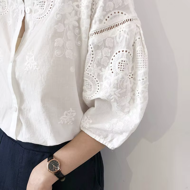 TEELYNN blanc coton broderie florale Blouse chemises pour haut pour femme chemise Vintage Blouses été 2025 Boho décontracté dames Blusas
