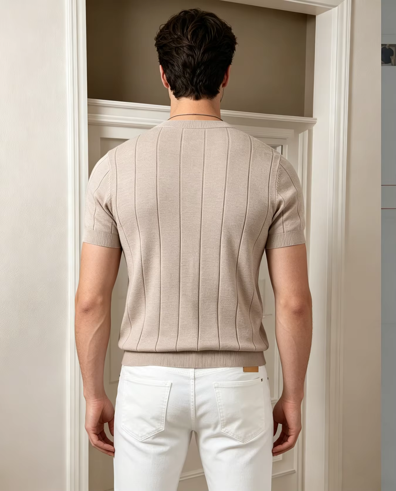 Polo à manches courtes en tricot côtelé pour homme | T-shirt à col rond uni coupe ajustée | Haut décontracté d'été