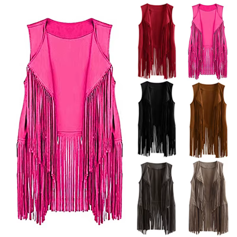 Nouveau Gilet Frangé Sans Manches pour Femme 2025 – Cardigan Ouvert Style Artistique Rétro Personnalisé en Tissu