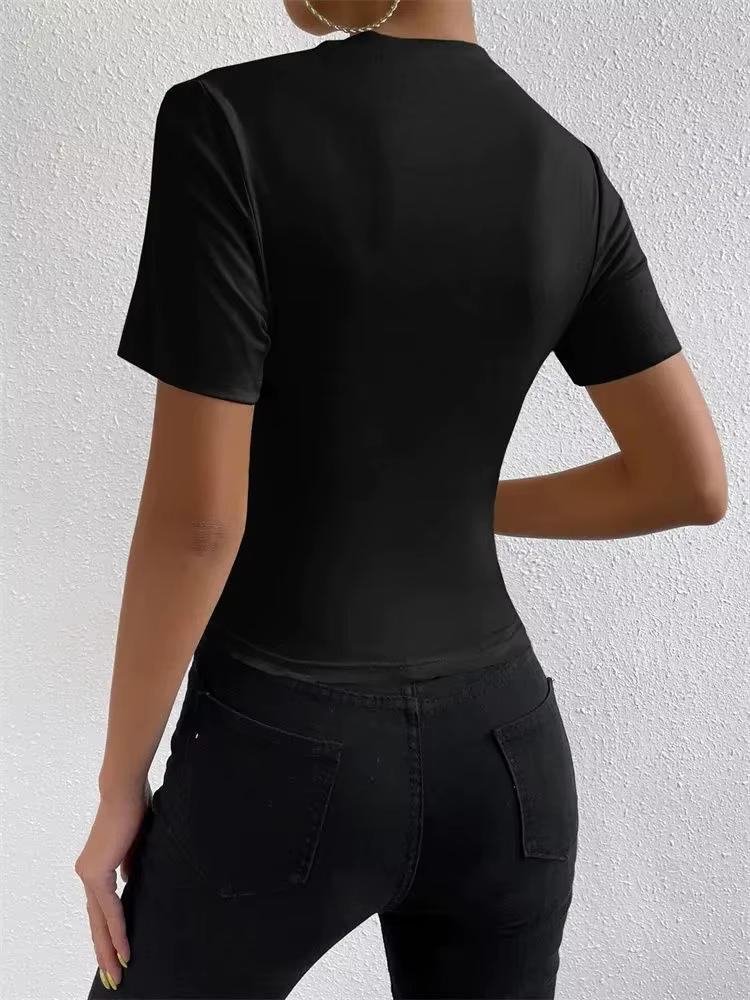 T-shirt froncé à manches courtes pour femmes