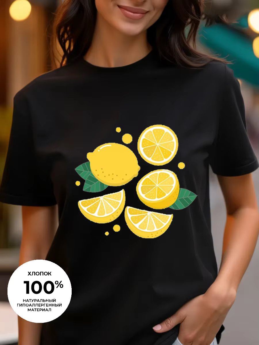 T-shirt femme imprimé fruits frais - Haut décontracté en pur coton à col rond et manches courtes