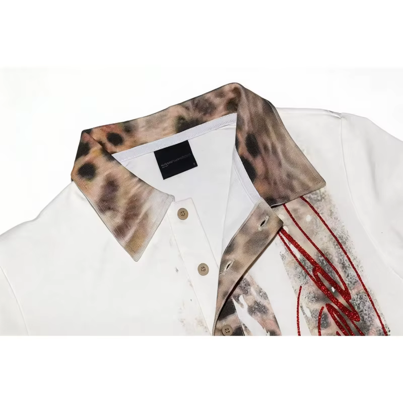 Polo homme Y2K Union Jack imprimé léopard rouge pailleté Streetwear Harajuku unisexe coupe ample tendance mode nouvelle arrivée cool