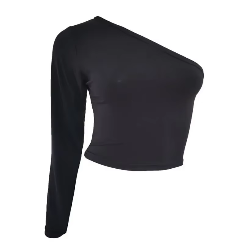 T-shirt manches simples pour femmes, sexy, décolleté oblique, pour filles