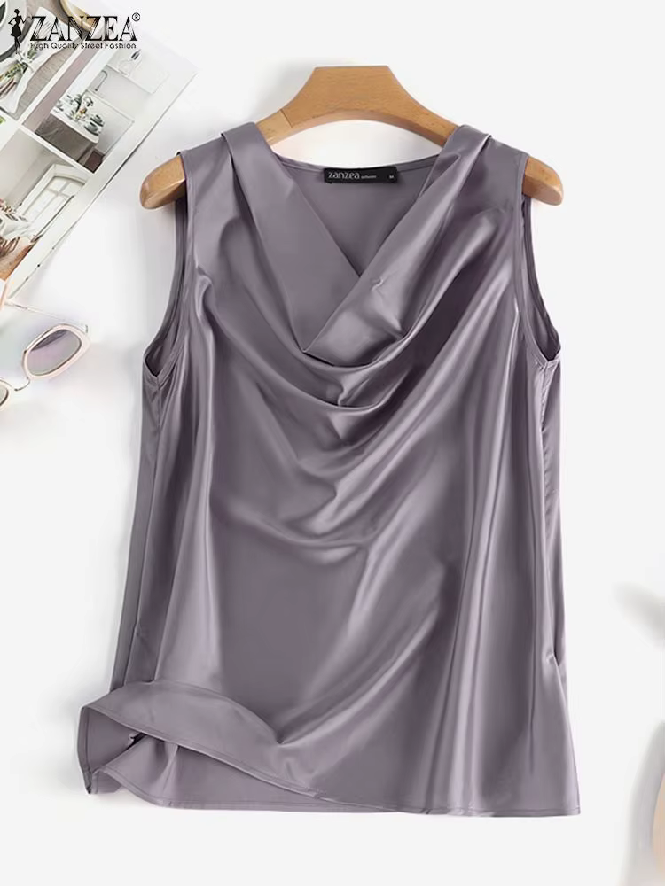 ZANZEA 2025 débardeurs coréens élégants femmes Satin soie couleur unie sans manches